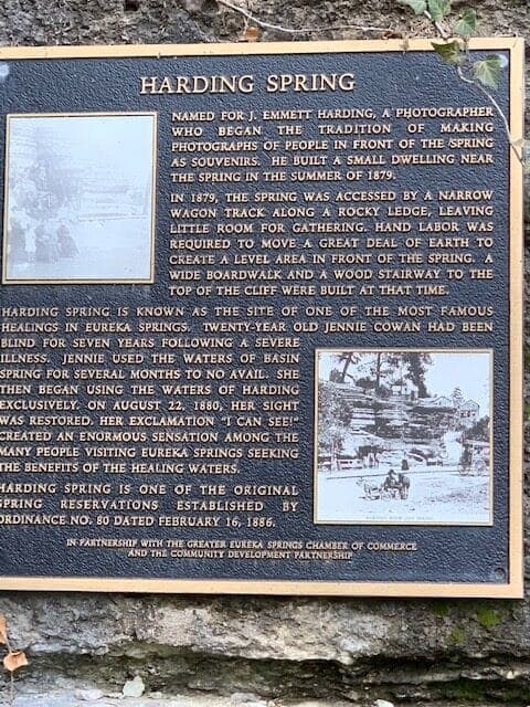 Historical marker describing Harding Spring, its origins, and notable events associated with it.